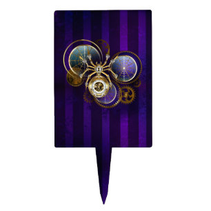 Steampunk Spider on Purple Background Cake Topper