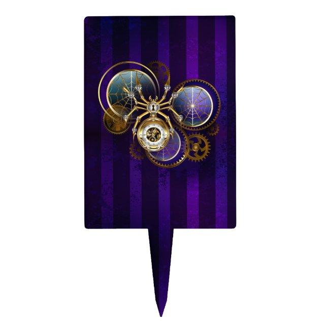 Steampunk Spider on Purple Background Cake Topper (Front)