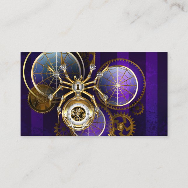 Steampunk Spider on Purple Background Calling Card (Front)