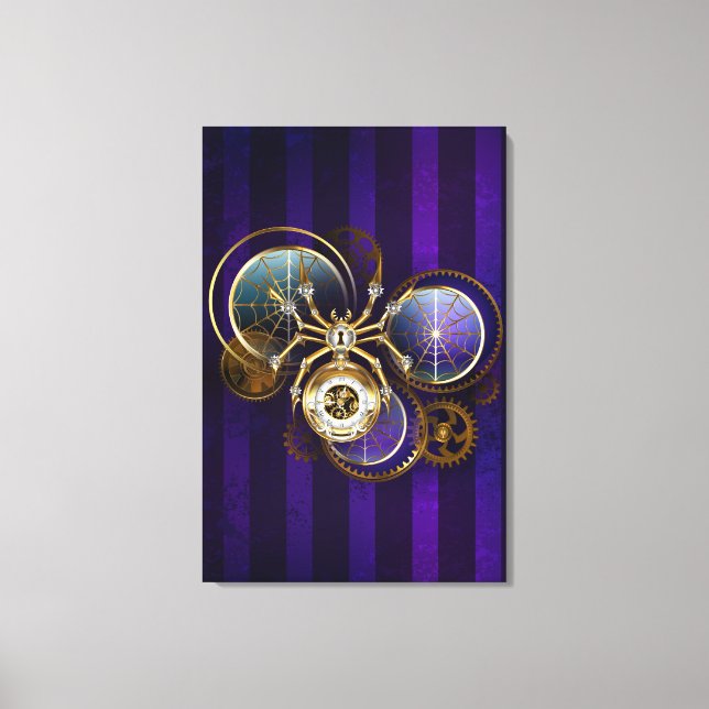 Steampunk Spider on Purple Background Canvas Print (Front)