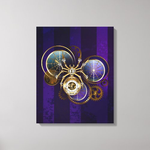 Steampunk Spider on Purple Background Canvas Print
