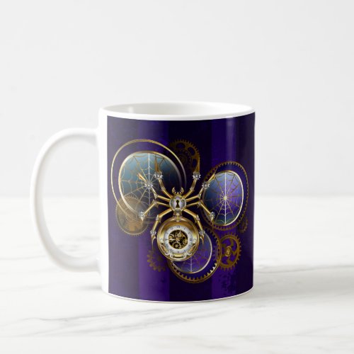 Steampunk Spider on Purple Background Coffee Mug