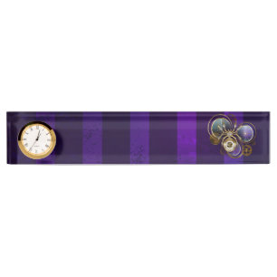 Steampunk Spider on Purple Background Desk Name Plate