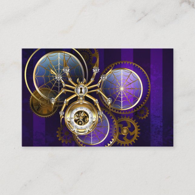 Steampunk Spider on Purple Background Discount Card (Front)