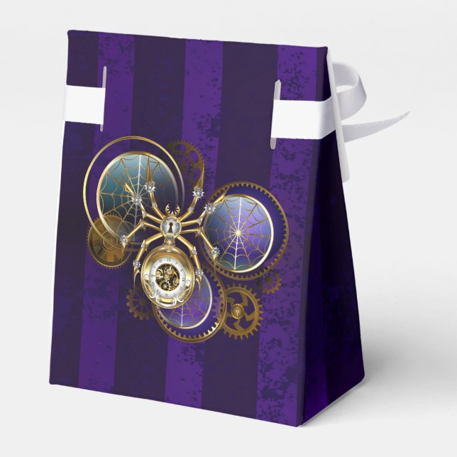 Steampunk Spider on Purple Background Favor Boxes (Back Side)