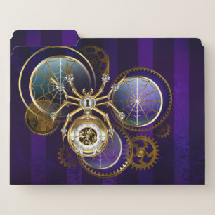 Steampunk Spider on Purple Background File Folder