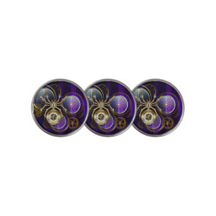 Steampunk Spider on Purple Background Golf Ball Marker