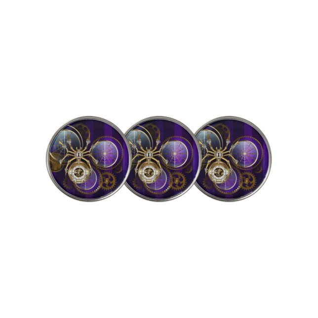 Steampunk Spider on Purple Background Golf Ball Marker (3 Up)