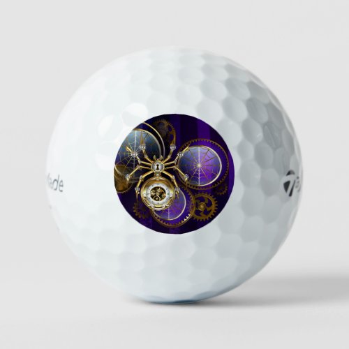 Steampunk Spider on Purple Background Golf Balls