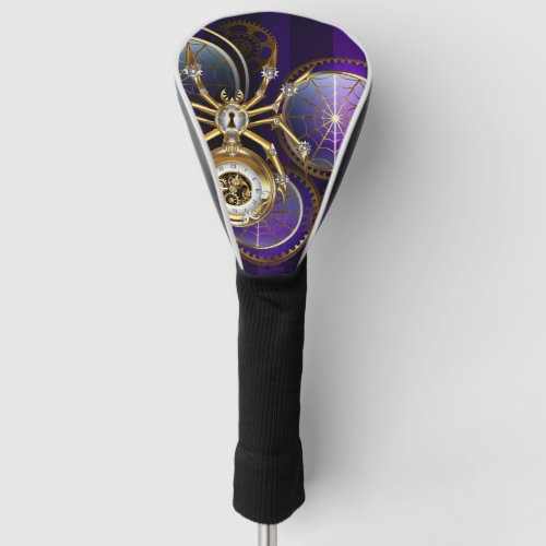 Steampunk Spider on Purple Background Golf Head Cover