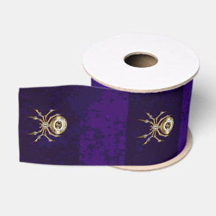 Steampunk Spider on Purple Background Grosgrain Ribbon