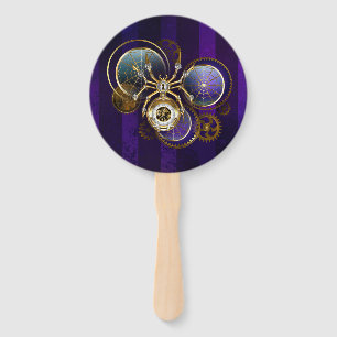 Steampunk Spider on Purple Background Hand Fan