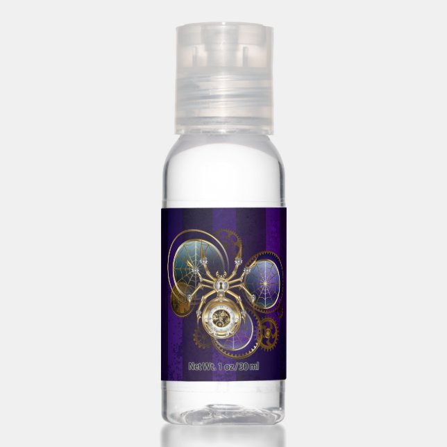 Steampunk Spider on Purple Background Hand Sanitizer (Front)