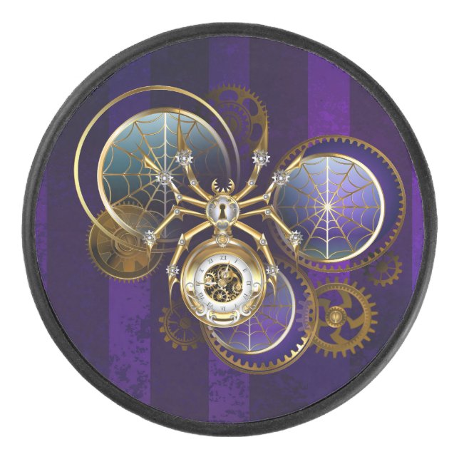 Steampunk Spider on Purple Background Hockey Puck (Front)
