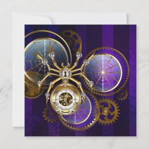 Steampunk Spider on Purple Background Invitation