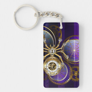 Steampunk Spider on Purple Background Keychain