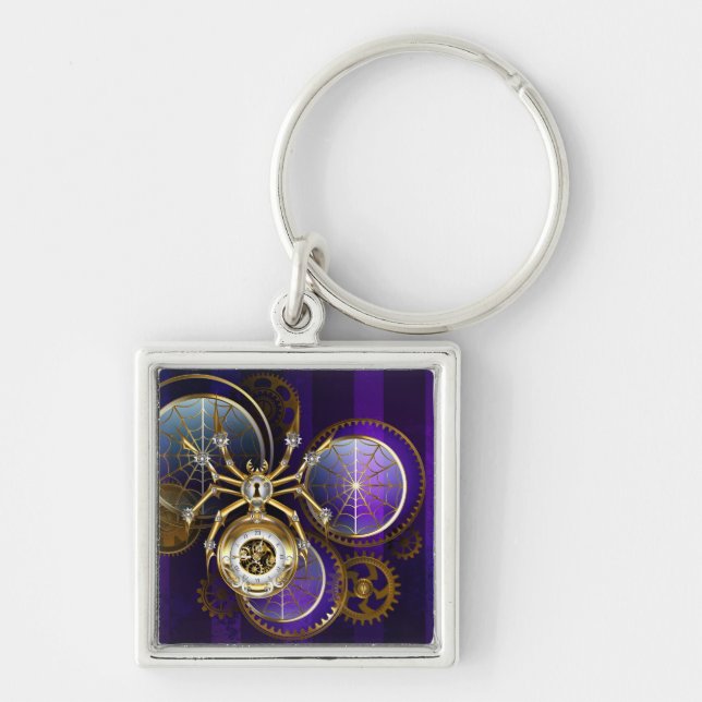 Steampunk Spider on Purple Background Keychain (Front)