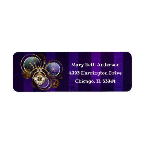 Steampunk Spider on Purple Background Label