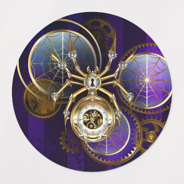 Steampunk Spider on Purple Background Labels (Design 1)