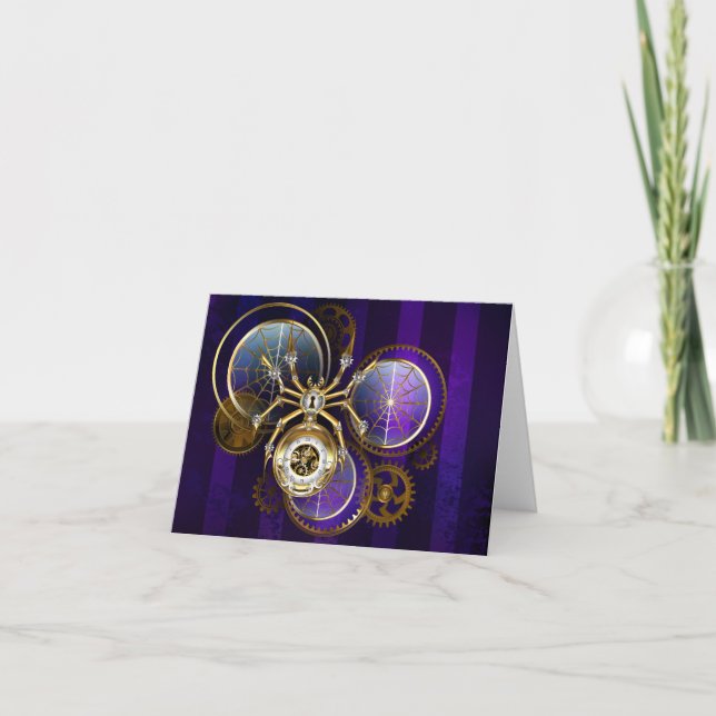 Steampunk Spider on Purple Background Letterpress Thank You Card (Front)
