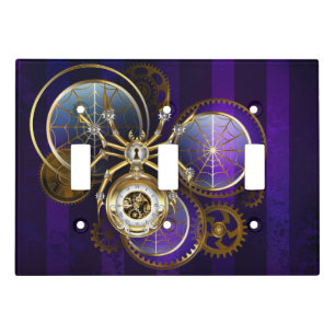Steampunk Spider on Purple Background Light Switch Cover