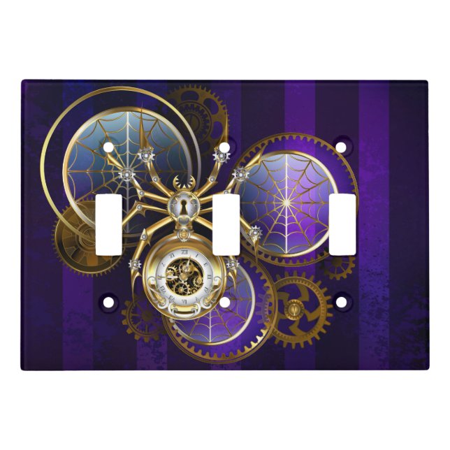 Steampunk Spider on Purple Background Light Switch Cover (Front)