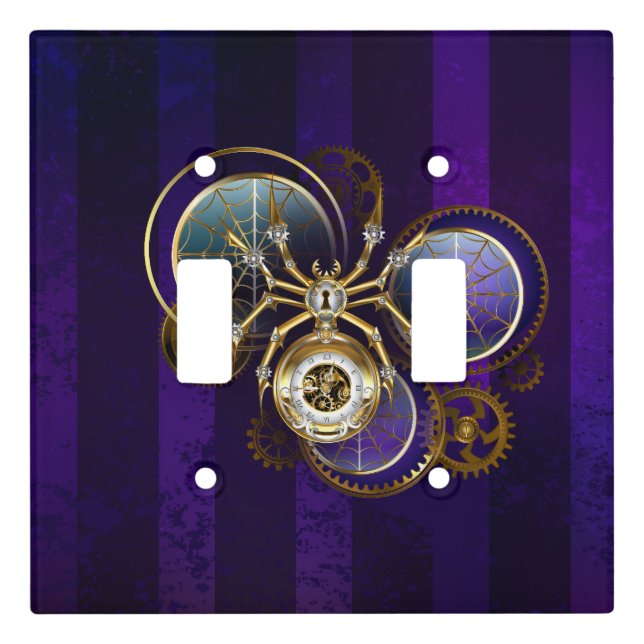 Steampunk Spider on Purple Background Light Switch Cover (Front)