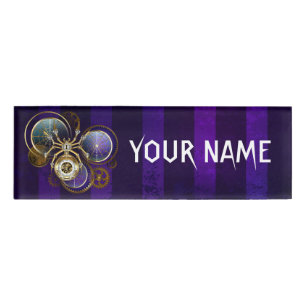 Steampunk Spider on Purple Background Name Tag