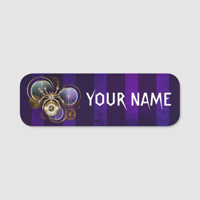 Steampunk Spider on Purple Background Name Tag (Front)