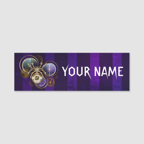 Steampunk Spider on Purple Background Name Tag