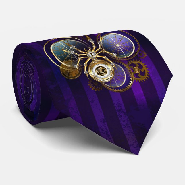 Steampunk Spider on Purple Background Neck Tie (Rolled)