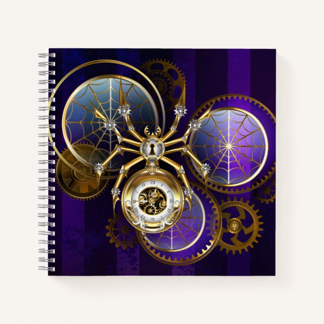 Steampunk Spider on Purple Background Notebook (Front)
