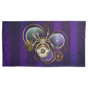 Steampunk Spider on Purple Background Pillow Case