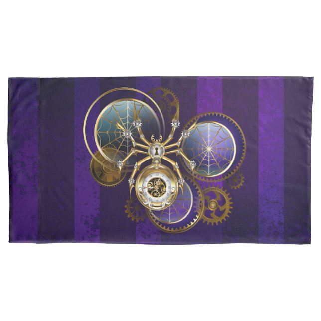 Steampunk Spider on Purple Background Pillow Case (Front)