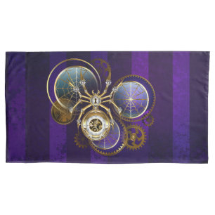 Steampunk Spider on Purple Background Pillow Case