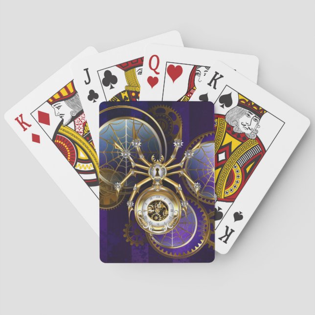 Steampunk Spider on Purple Background Poker Cards (Back)
