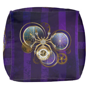Steampunk Spider on Purple Background Pouf