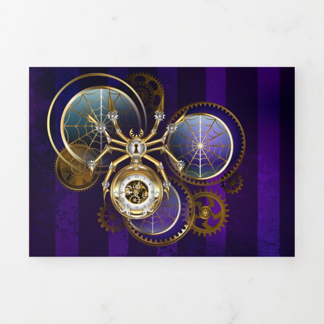 Steampunk Spider on Purple Background Tri-Fold Program (Cover)
