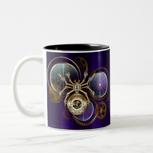Steampunk Spider on Purple Background Two_Tone Coffee Mug