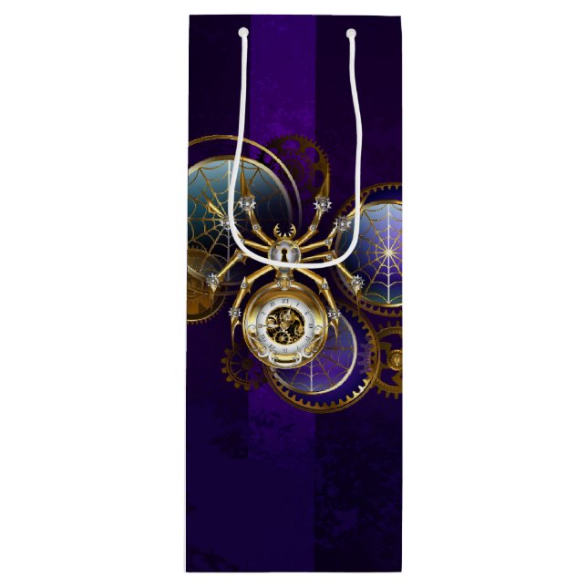 Steampunk Spider on Purple Background Wine Gift Bag (Front)