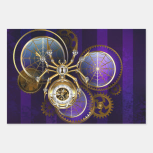 Steampunk Spider on Purple Background Wrapping Paper Sheets