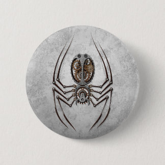 Steampunk Spider on Rough Steel Pinback Button