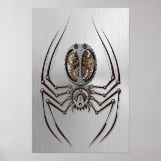 Steampunk Spider with Stainless Steel Effect Poster