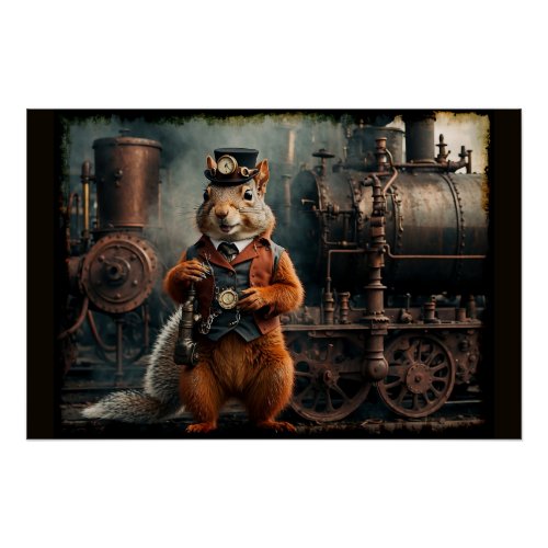 Steampunk Squirrel and Train Poster