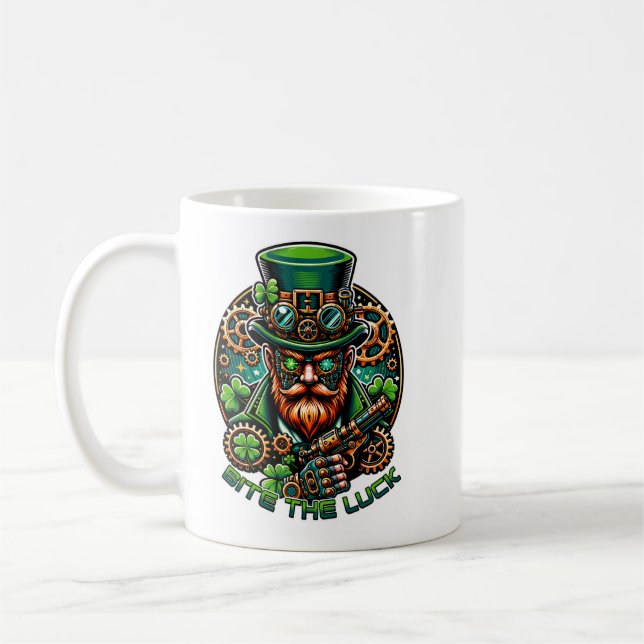 Steampunk St. Patrick's Day Leprechaun Coffee Mug (Left)