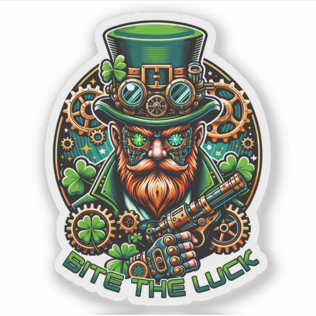 Steampunk St. Patrick's Day Leprechaun Sticker (Front)