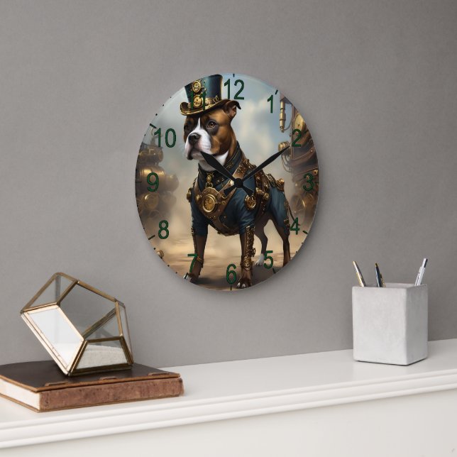 Steampunk Staffordshire Bull Terrier,  Large Clock (Office)