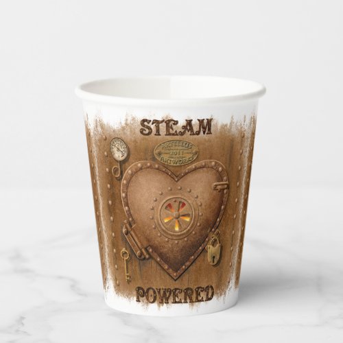 Steampunk Steam Powered Heart Paper Cups