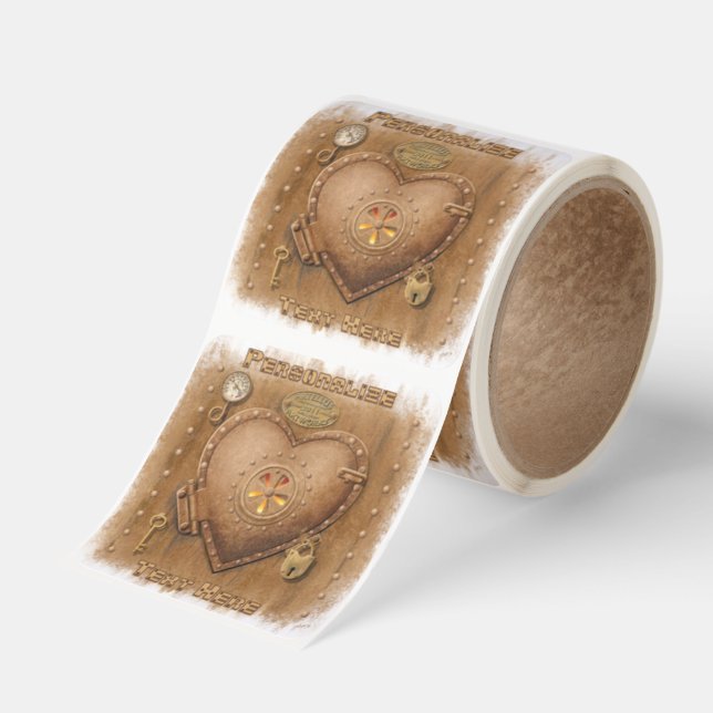 Steampunk Steam Powered Heart Personalized  Square Sticker (Roll)