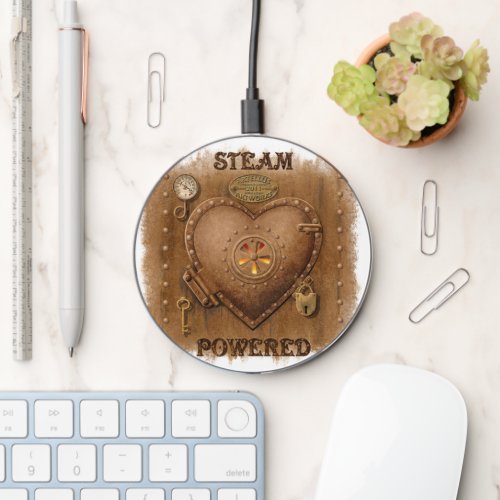 Steampunk Steam Powered Heart Wireless Charger